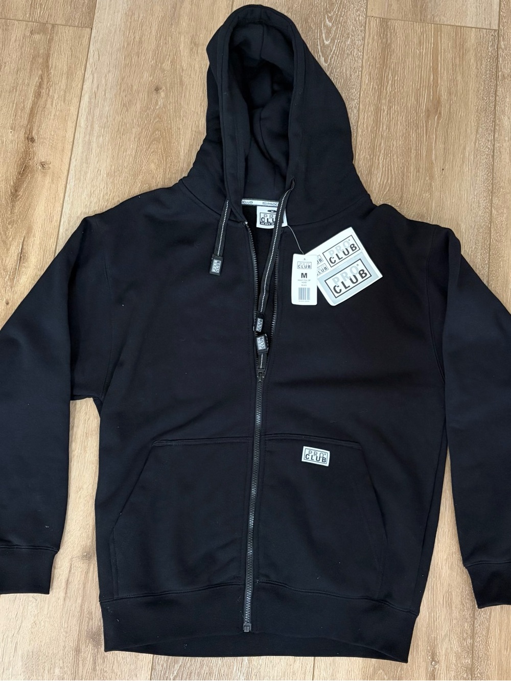 NWT Black Zip-Up Pro Club Hoodie with Patch Logo